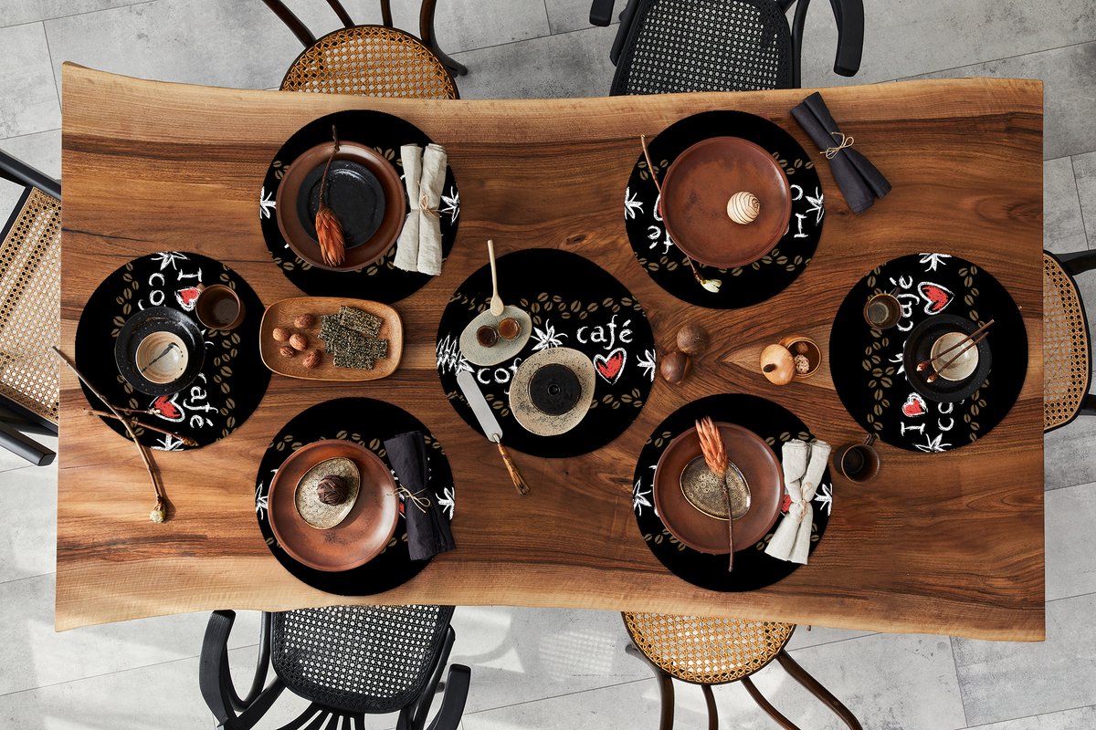 Ronde placemats - Onderlegger - Placemats rond - Koffie - Patronen - Love - 10 stuks