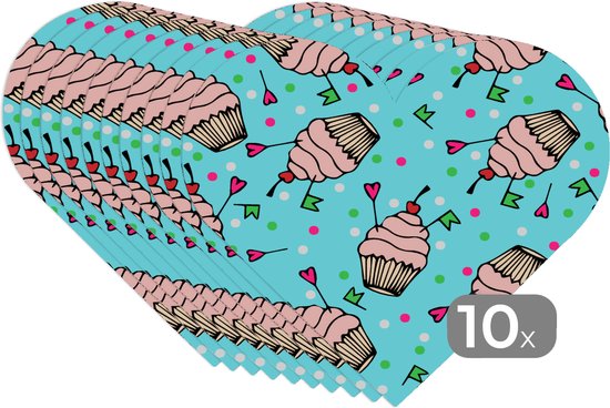 Napperons - Napperons - Sets de table coeur - Cupcake - Points - Fête - Motifs - 10 pièces