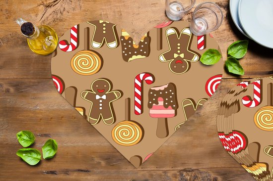 Sous-verres - Napperons de table - Napperons de table coeur - Noël - Biscuits - Snoep - Motifs - 10 pièces - Noël - Cadeau - Cadeau de Noël pour hommes, femmes et enfants