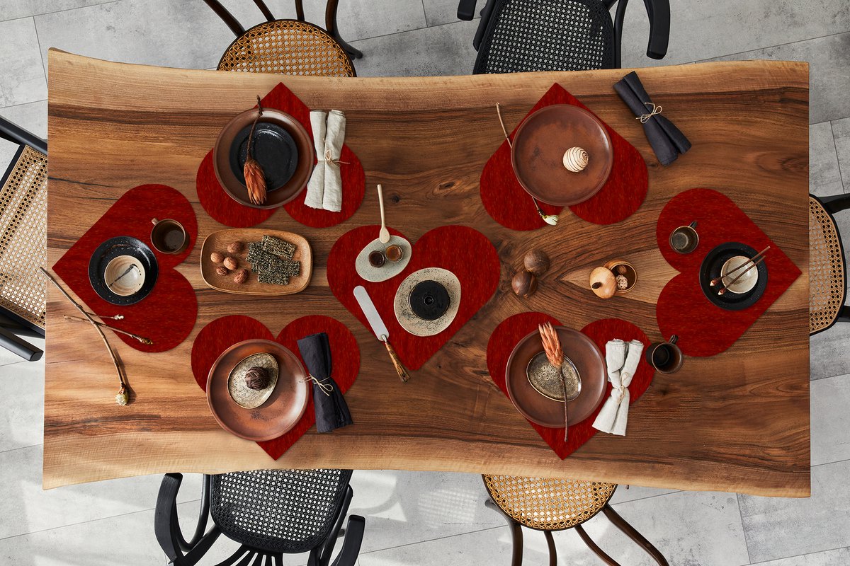 Onderleggers - Placemats - Placemats hartje - Roest print - Rood - Patronen - 8 stuks
