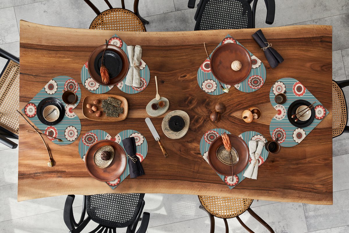 Onderleggers - Placemats - Placemats hartje - Bohemian - Bloemen - Vintage - Design - 6 stuks