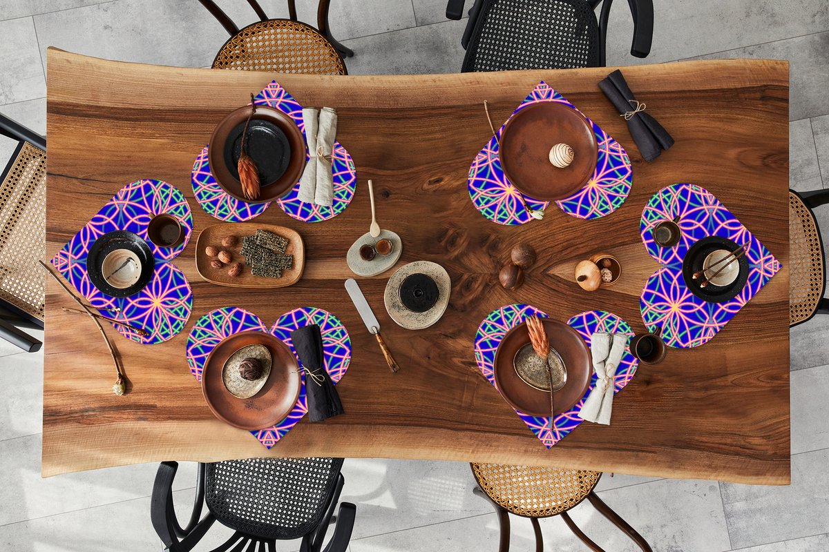 Onderleggers - Placemats - Placemats hartje - Bloemen - Neon - Patroon - 6 stuks