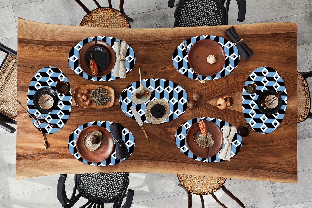 Placemats ovaal - Onderleggers - Ovale placemats - Blokken - Patronen - 3D - 8 stuks