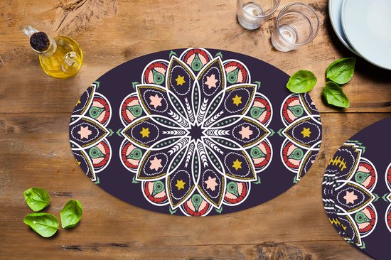 Napperons ovales - Sous-verres - Sets de table ovales - Mandala - Etoile - Design - 6 pièces