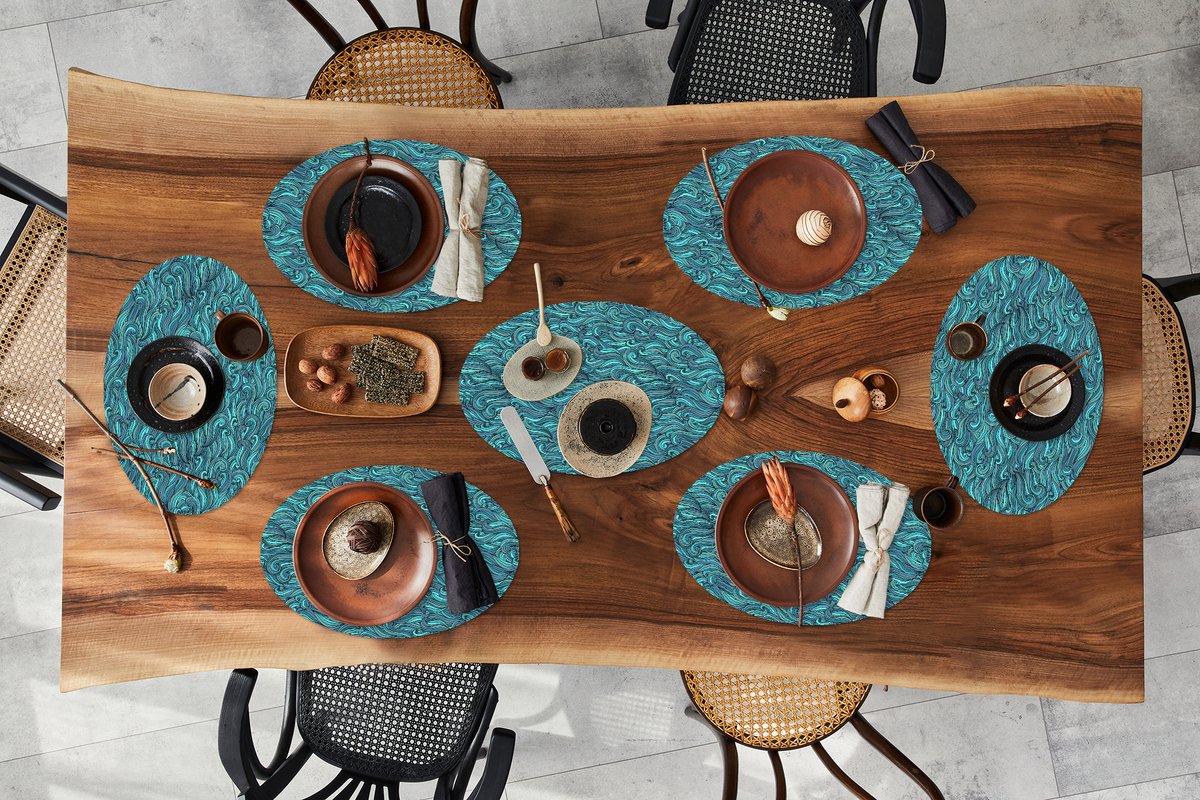 Placemats ovaal - Onderleggers - Ovale placemats - Waves - Patronen - Water - 8 stuks