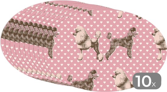 Napperons ovales - Sous-verres - Sets de table ovales - Coeur - Caniche - Motif - 10 pièces