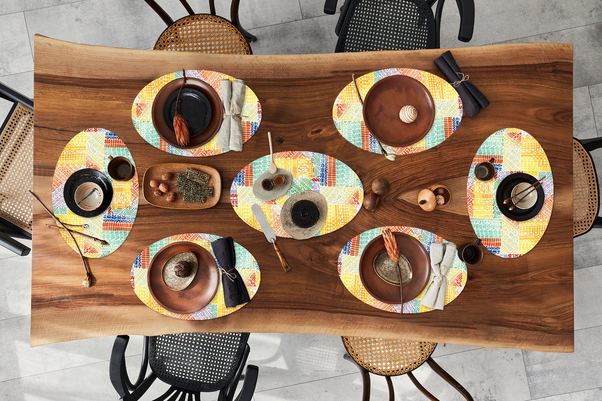 Placemats ovaal - Onderleggers - Ovale placemats - Patronen - Mozaïek - Abstract - 8 stuks