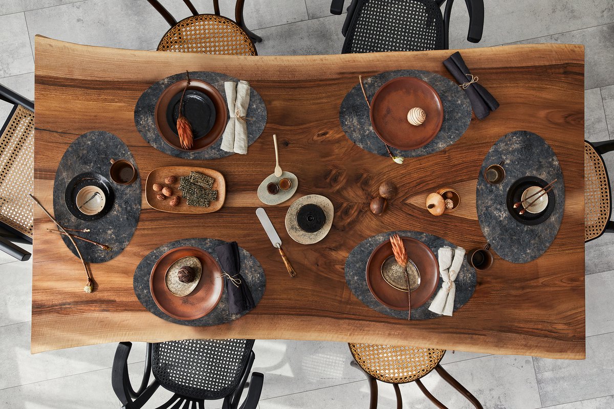 Placemats ovaal - Onderleggers - Ovale placemats - Metaal - Roest print - Grijs - 6 stuks