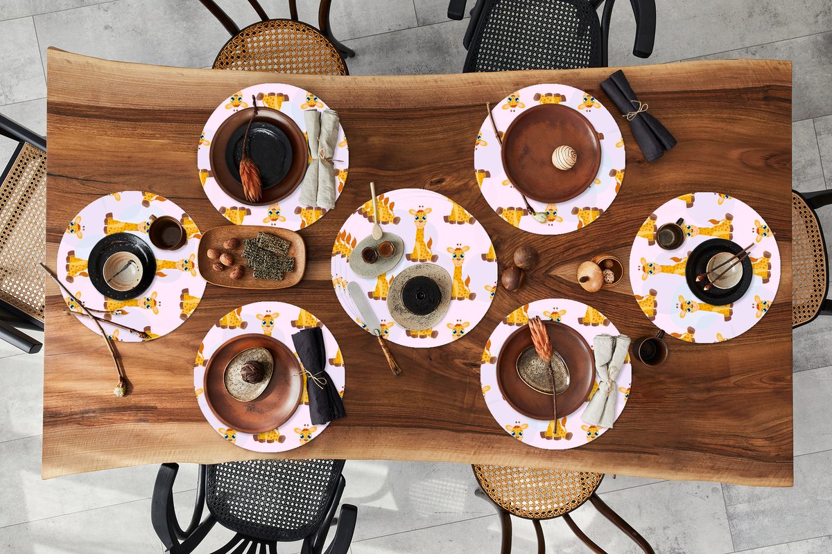 Ronde placemats - Onderlegger - Placemats rond - Giraffe - Patroon - Kinderen - 10 stuks
