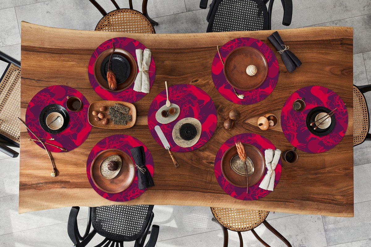 Ronde placemats - Onderlegger - Placemats rond - Hert - Patroon - Kleuren - 8 stuks