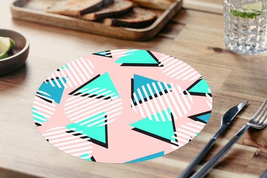 Sets de table ronds - Dessous de verre - Napperons ronds - Design - Années 80 - Abstrait - Pastel - 8 pièces