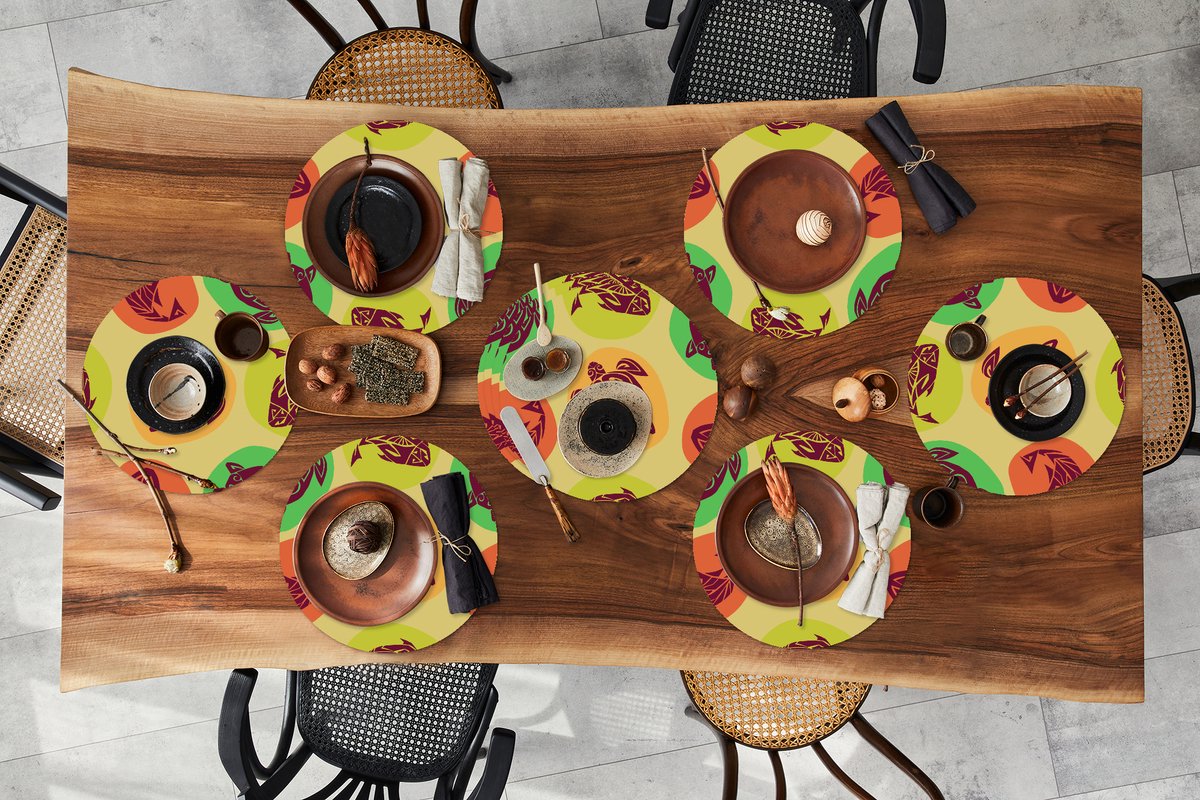 Ronde placemats - Onderlegger - Placemats rond - Schildpad - Vissen - Maori - Patroon - 10 stuks
