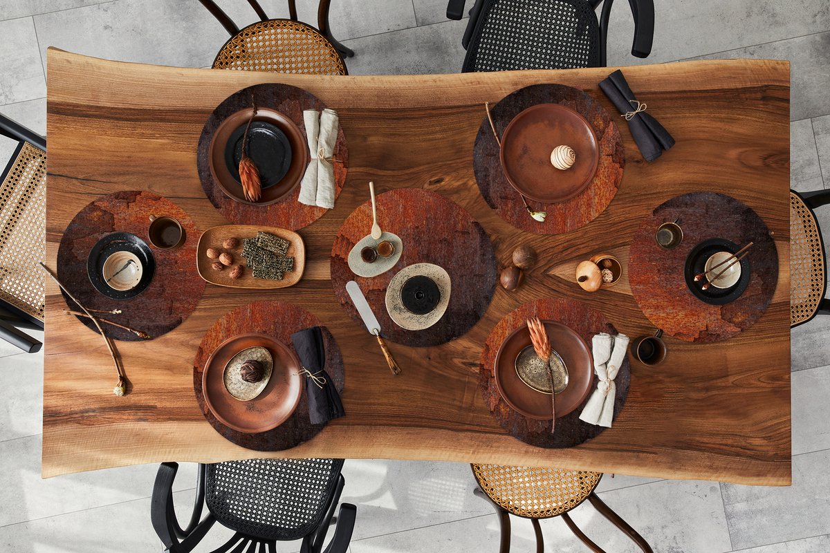Ronde placemats - Onderlegger - Placemats rond - Roest print - Schaduw - Geel - 10 stuks