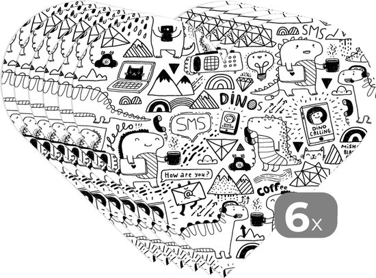 Onderleggers - Placemats - Placemats hartje - Patronen - Dinosaurus - Telefoon - 6 stuks