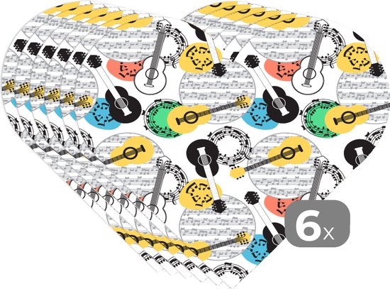 Sets de table - Napperons - Napperons coeur - Guitare - Musique - Motifs - Abstrait - 6 pièces