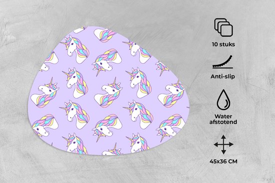 Set de table bio - Napperons de table bio - Sets de table - Licorne - Pastel - Motifs - 10 pièces