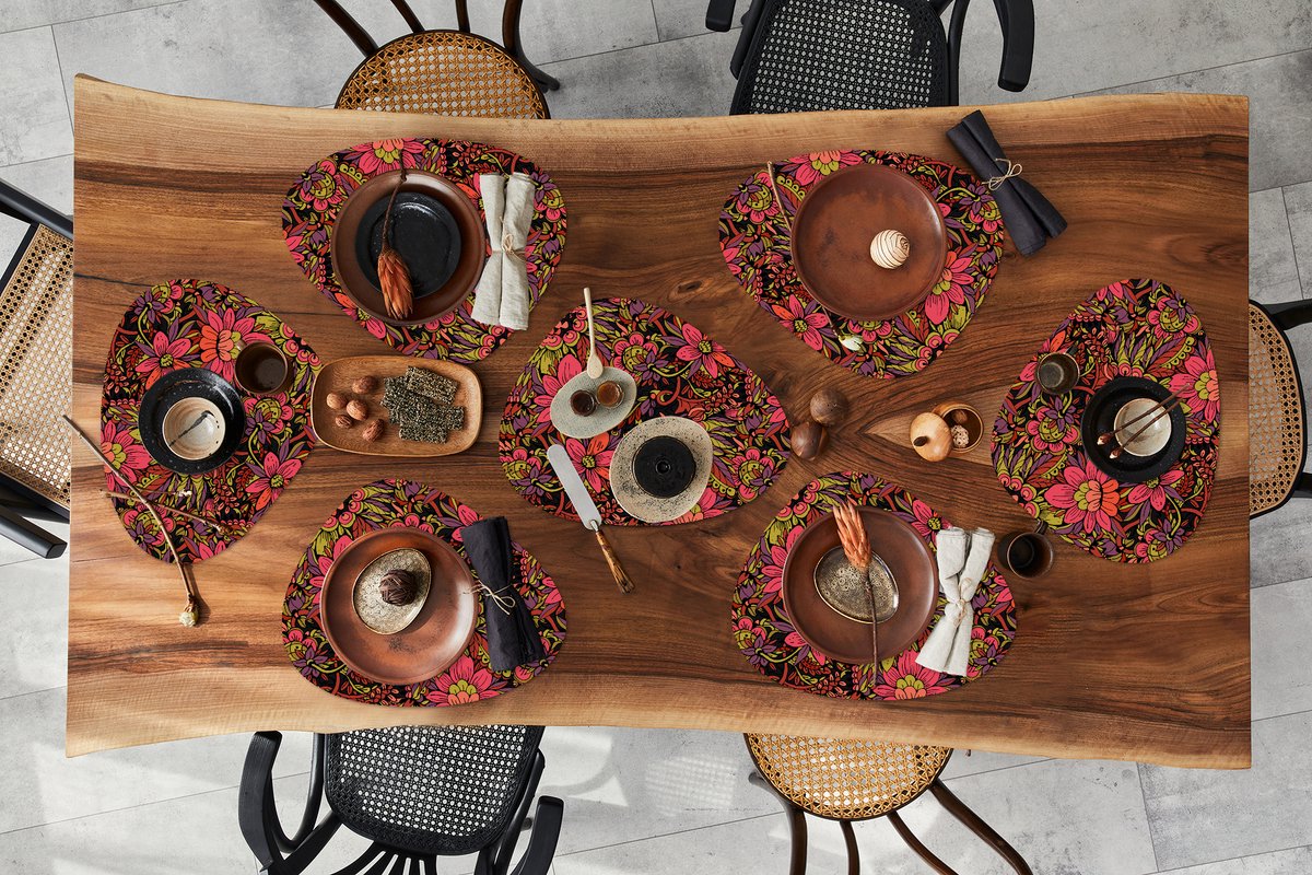 Placemat organisch - Placemats organic - Onderleggers - Bloemen - Bladeren - Design - 8 stuks