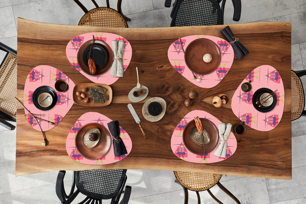 Placemat organisch - Placemats organic - Onderleggers - Carnaval - Patronen - Joker - 6 stuks
