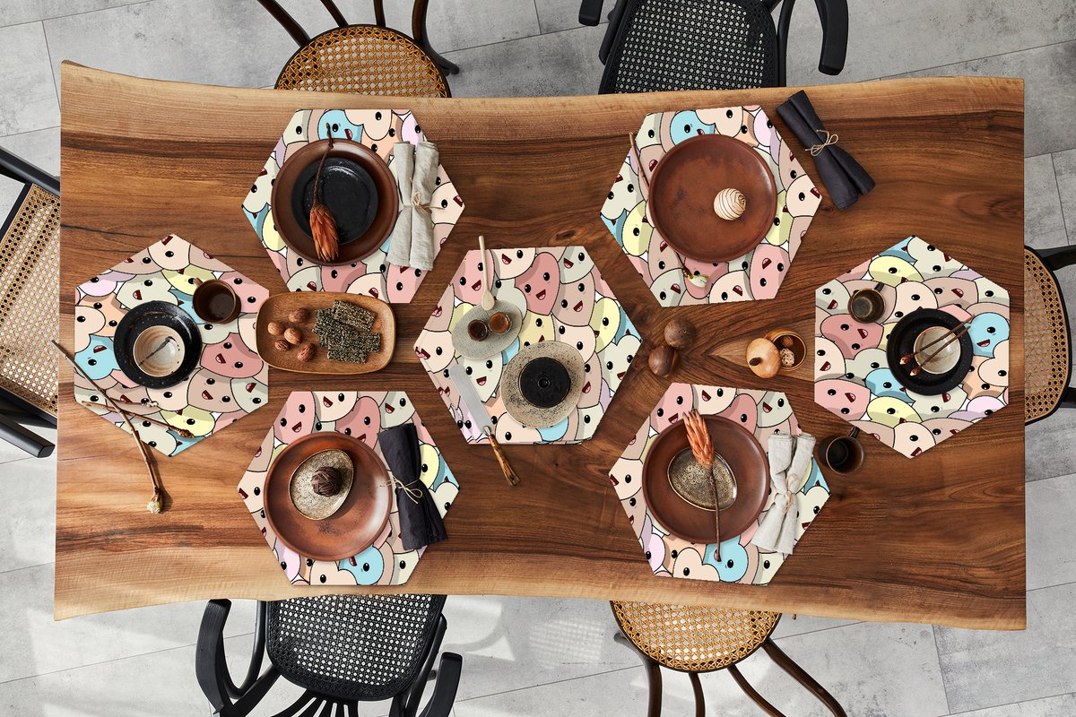 Placemats hexagon - Onderleggers placemats - Placemat zeshoek - Hart - Patroon - Baby - 8 stuks