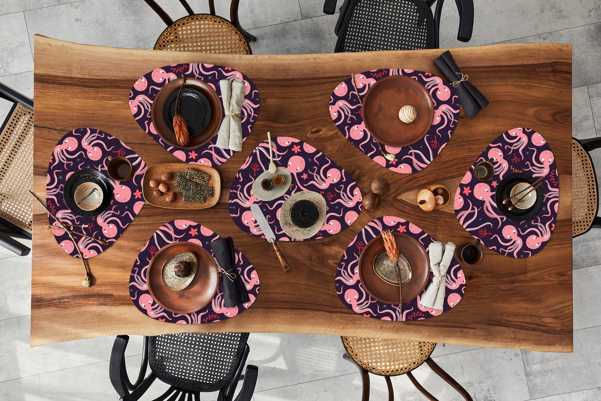 Placemat organisch - Placemats organic - Onderleggers - Octopus - Baby - Design - 8 stuks
