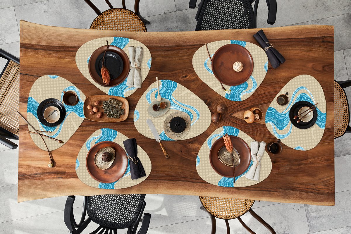 Placemat organisch - Placemats organic - Onderleggers - Patroon - Berg - Rivier - 8 stuks