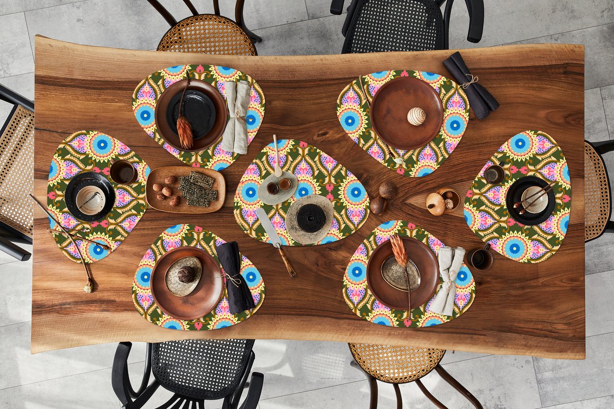 Placemat organisch - Placemats organic - Onderleggers - Design - Orient - Retro - 8 stuks