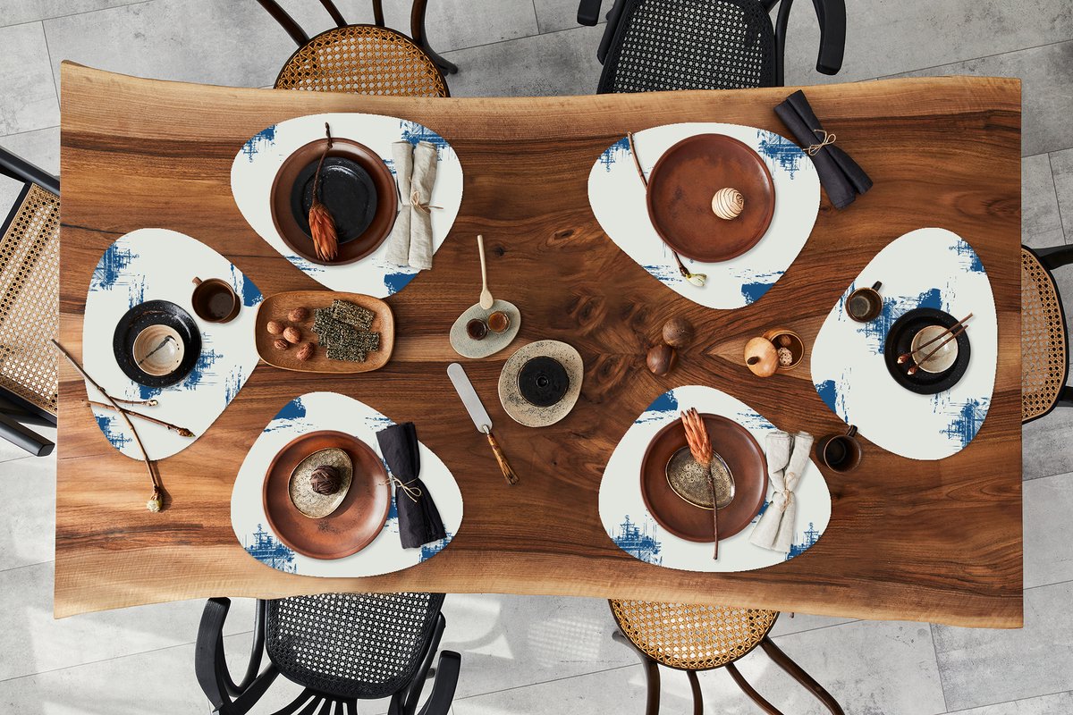 Placemat organisch - Placemats organic - Onderleggers - Patronen - Water - Boot - 6 stuks