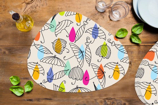 Set de table bio - Napperons bio - Pads - Pastel - Parapluie - Motifs - 6 pièces