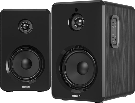 Majority D40 Boekenplank Speakers - Bluetooth, USB, AUX, RCA & Optisch - Compact Design - Krachtig Geluid - Eenvoudige Bediening - Duurzaam Ontwerp - Plug & Play