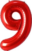 Folie Ballon Cijfer 9 Jaar Rood Verjaardag Versiering Helium Cijfer ballonnen Feest versiering Met Rietje - 70Cm