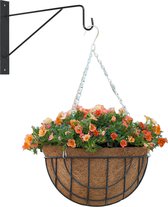 Hanging basket met muurhaak donkergrijs en kokos inlegvel - metaal - complete hanging basket set