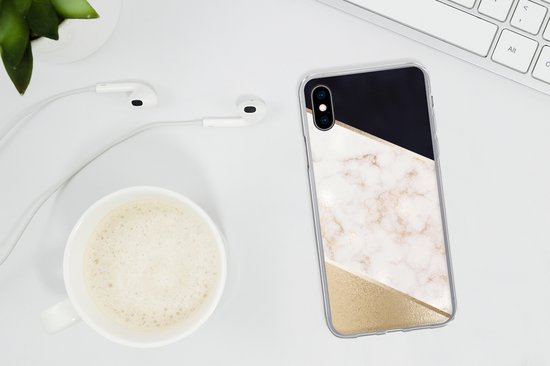 Coque iPhone Xs - Marbre - Or - Rose - Siliconen