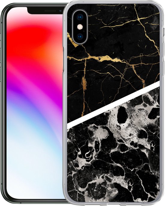 Coque iPhone Xs - Marbre - Or - Luxe - Siliconen