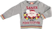 Grijze baby kersttrui/foute kersttrui Santa Please Stop Here - Foute kersttruien jongens/meisjes - Kerst trui/sweater voor baby 56/62