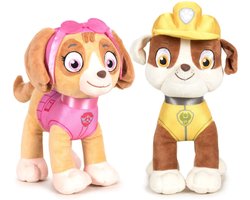 Paw Patrol figuren speelgoed knuffels set van 2x karakters Skye en Rubble 19 cm - De leukste hondjes