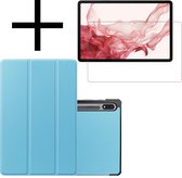 Hoesje Geschikt voor Samsung Galaxy Tab S8 Ultra Hoesje Case Hard Cover Hoes Book Case Met Screenprotector - Lichtblauw