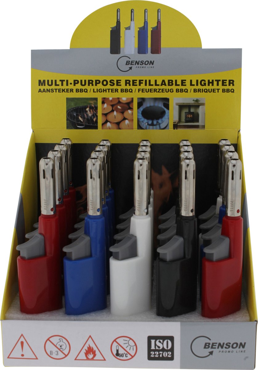 Goedkoopste 2x stuks gas/bbq/keuken/kaarsen aanstekers navulbaar van 12 cm