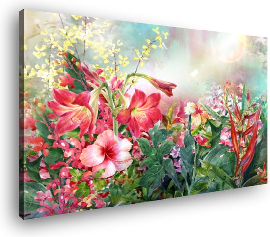 Canvas Schilderij Lente Veelkleurige Bloemen | 60 x 40 cm | Wanddecoratie