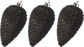 6x pcs boules de pommes de pin en plastique 8 cm paillettes noires - Décorations pour sapins de Noël