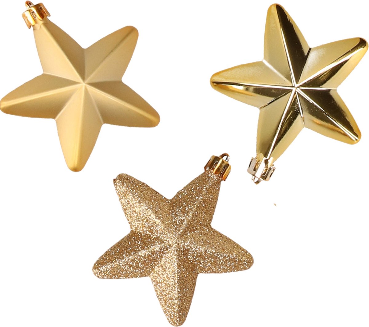 6x stuks kunststof sterren kerstballen 7 cm goud glans/mat/glitter - Kerstboomversiering