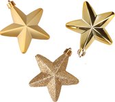 6x pcs boules de Noël étoiles en plastique 7 cm or brillant/mat/paillettes - Décorations pour sapins de Noël