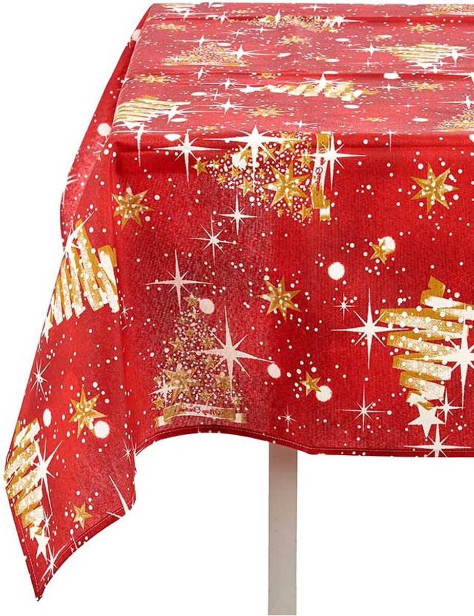 Set van 2x stuks tafelkleden - kersttafel dekken - Kerst print tafelkleed katoen/polyester 140 x 240 cm