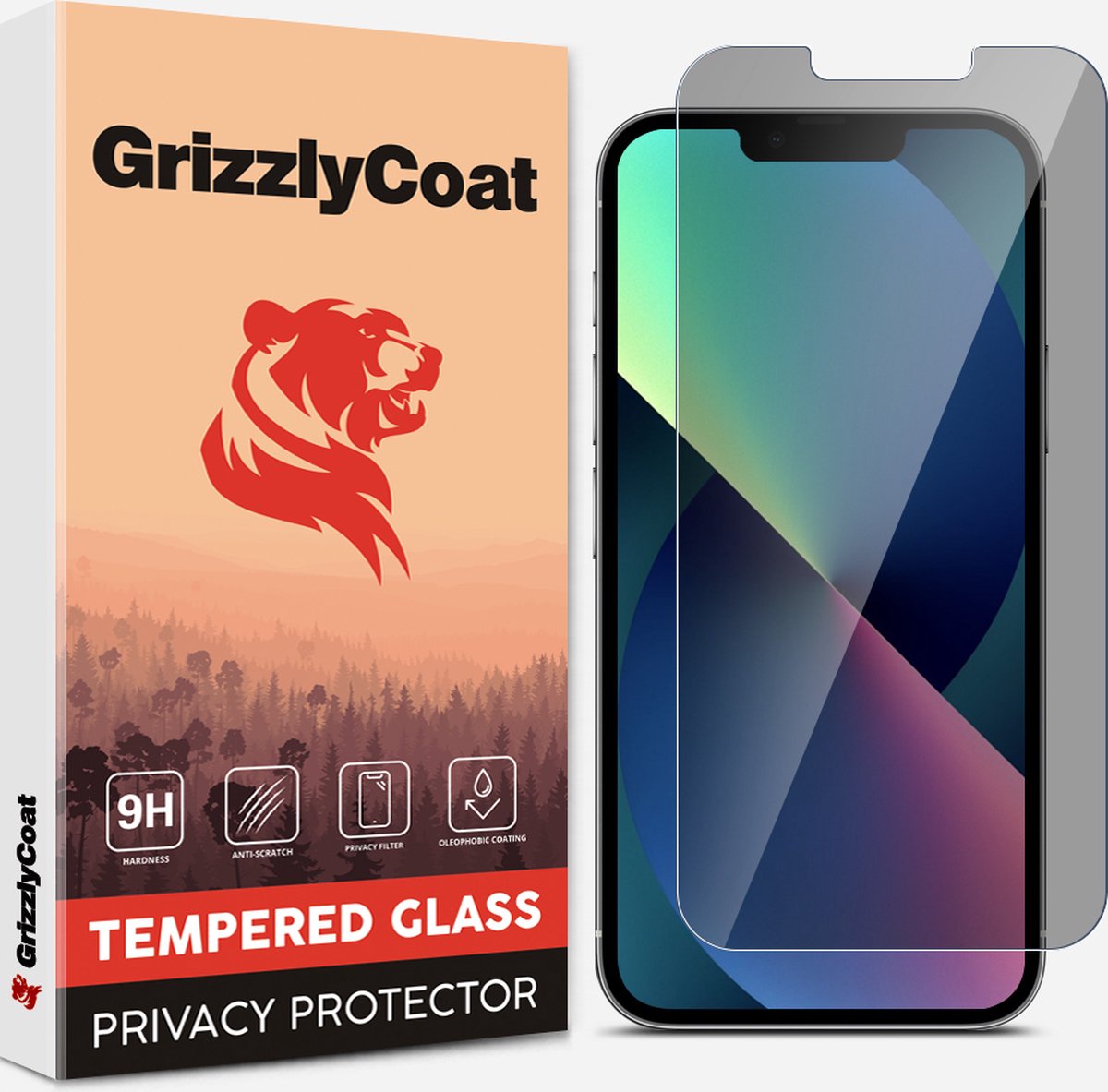 GrizzlyCoat - Screenprotector geschikt voor Apple iPhone 13 Mini Glazen | GrizzlyCoat Easy Fit AntiSpy Screenprotector Privacy - Case Friendly + Installatie Frame
