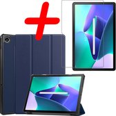 Hoesje Geschikt voor Lenovo Tab M10 Plus 3rd Gen Hoes Case Tablet Hoesje Tri-fold Met Screenprotector - Hoes Geschikt voor Lenovo Tab M10 Plus (3e Gen) Hoesje Hard Cover Bookcase Hoes - Donkerblauw