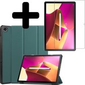 Hoes Geschikt voor Lenovo Tab M10 Plus 3rd Gen Hoes Luxe Hoesje Book Case Met Screenprotector - Hoesje Geschikt voor Lenovo Tab M10 Plus (3e Gen) Hoes Cover - Donkergroen