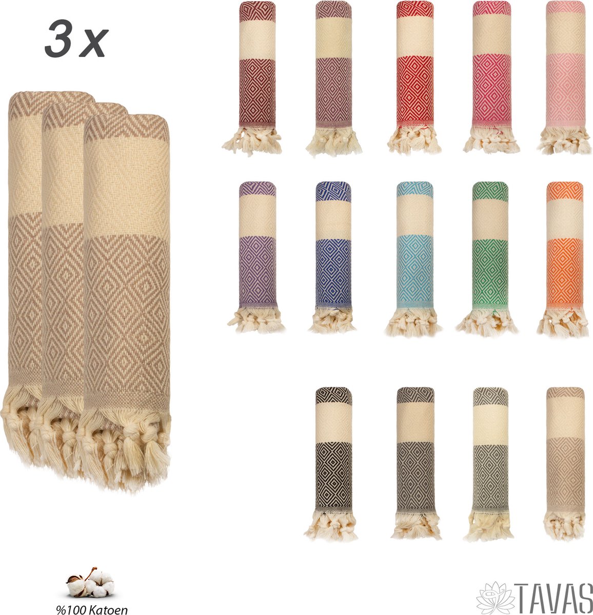 Tavas Set van 3 Mini Hamamdoek - Handdoek 100% Katoen Spa- Saunadoek Strandlaken 50x90 cm Beige
