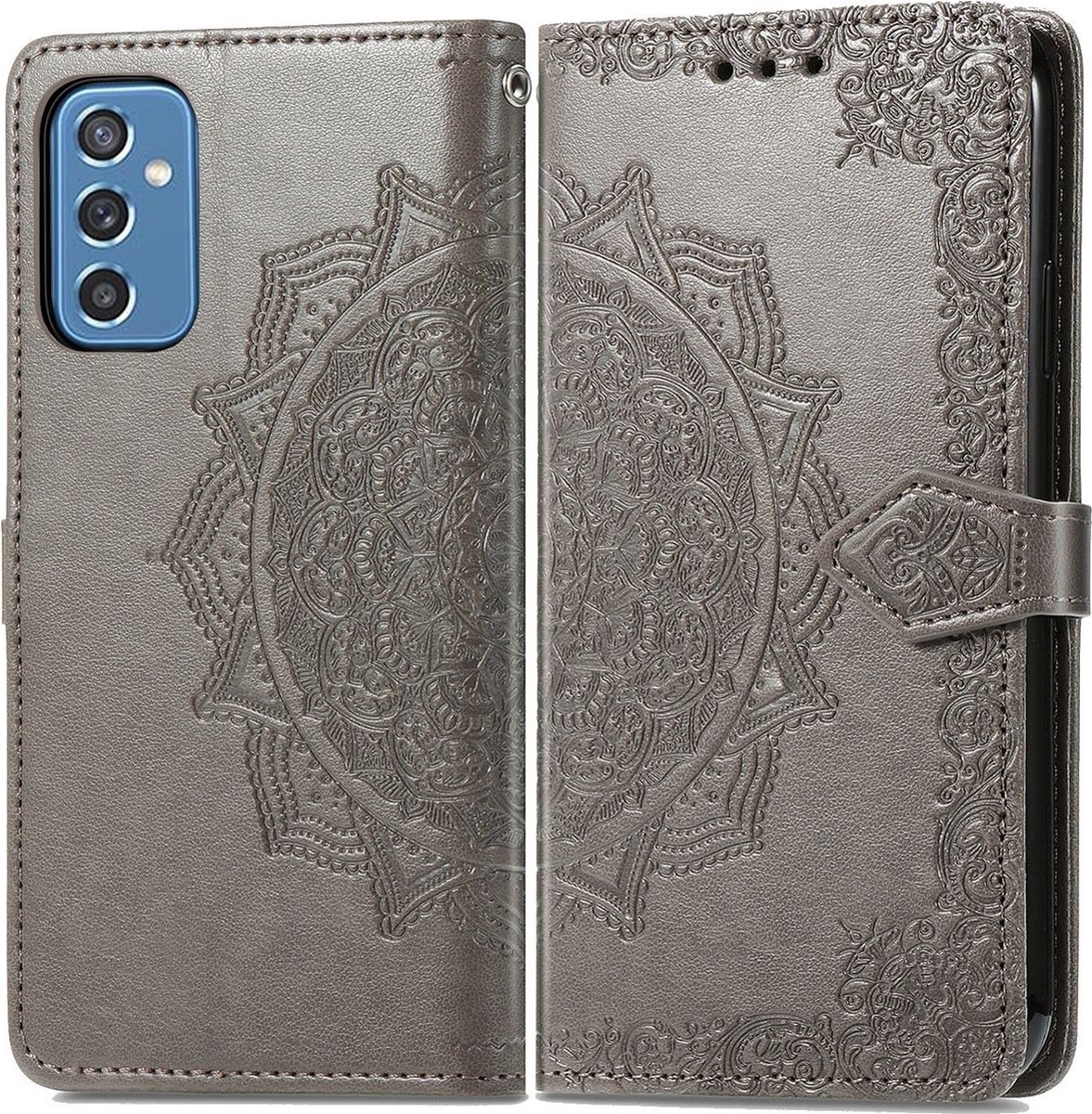 Mobigear Telefoonhoesje geschikt voor Samsung Galaxy M52 Hoesje | Mobigear Mandala Bookcase Portemonnee | Pasjeshouder voor 3 Pasjes | Telefoonhoesje voor Pinpas / OV Kaart / Rijbewijs - Grijs