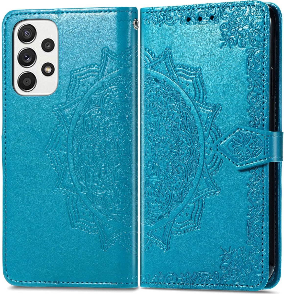 Mobigear Telefoonhoesje geschikt voor Samsung Galaxy A33 Hoesje | Mobigear Mandala Bookcase Portemonnee | Pasjeshouder voor 3 Pasjes | Telefoonhoesje voor Pinpas / OV Kaart / Rijbewijs - Blauw