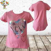 T-shirt Love strass roze 6 -s&C-110/116-t-shirts meisjes