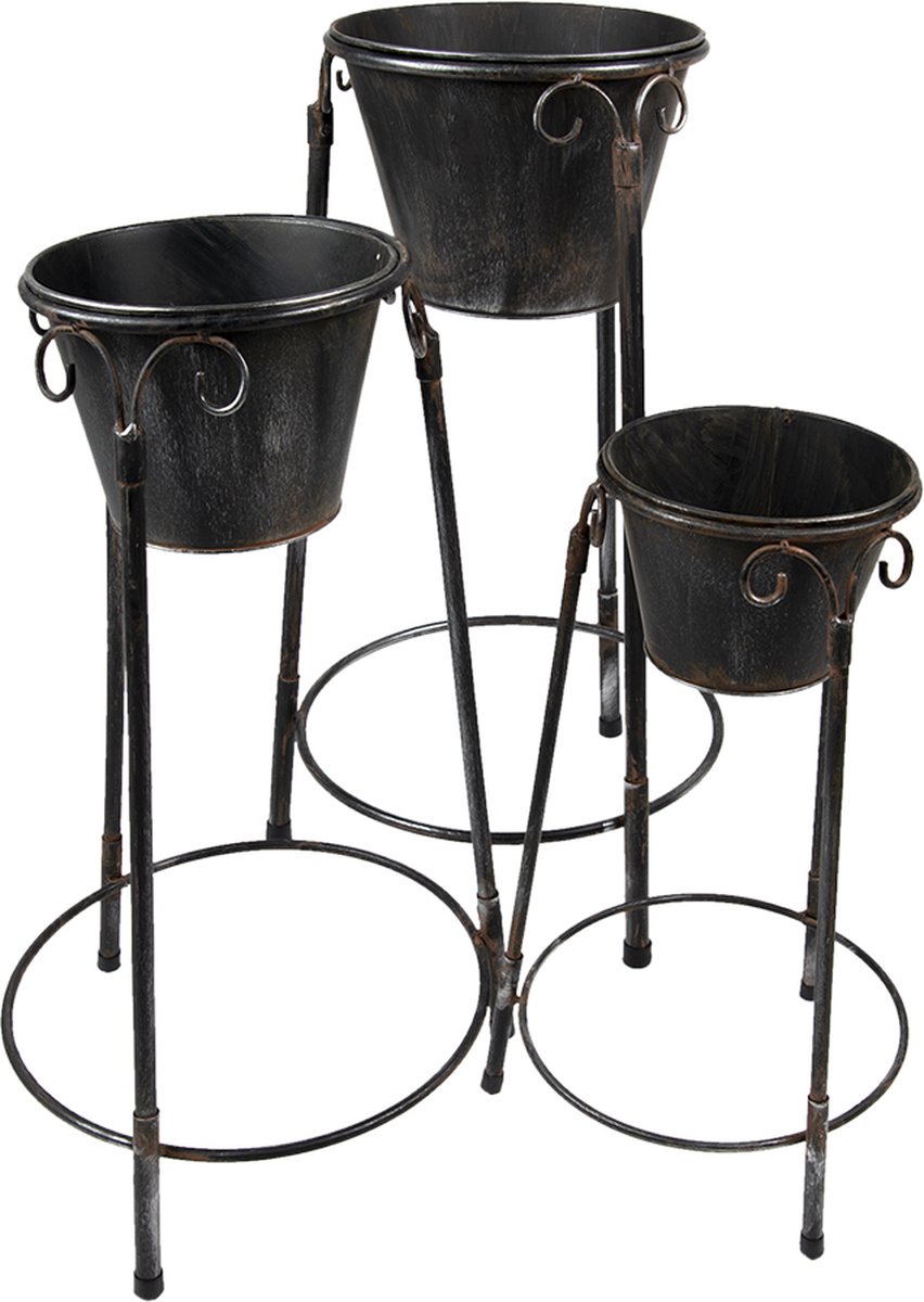 Clayre & Eef Bloempot Set van 3 Zwart IJzer